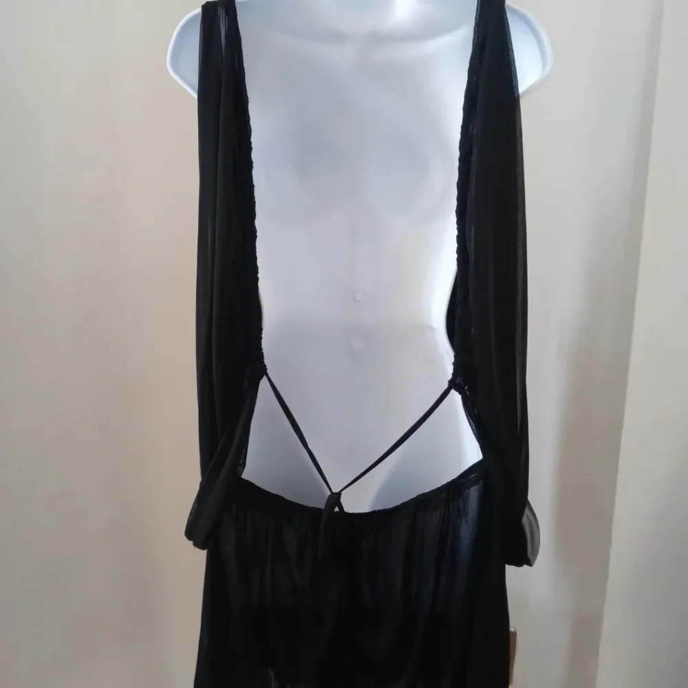 Vera Wang Women's Black Sheer See Thru Flair Long Sleeve Back Out Blouse Skirt - Picture 4 of 6